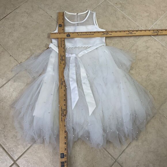 American Princess Girls 7 Fancy Special Occasion Dress White Beaded tulle Fairy - Picture 4 of 9